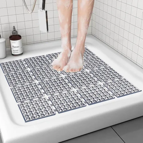 Miniatura 8 de Tapete de ducha antideslizante, 24"X24" Tapete de bañera antideslizante Tapetes cuadrados de ducha para interior de ducha con orificios de drenaje
