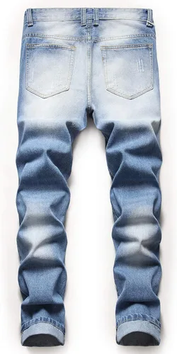 Miniatura 2 de Jeans rasgados para hombre, ajustados, ajuste regular, pierna cónica, desgastados, pantalones de mezclilla para hombre con agujero