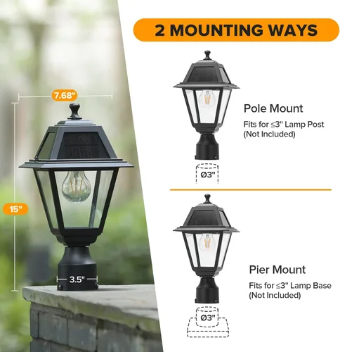 Miniatura 7 de LUTEC Luz de Poste Solar LED, Luz de Poste de Lámpara Solar de Aluminio Fundido, Cabezal de Luz de Poste Impermeable del Atardecer al Amanecer, 200