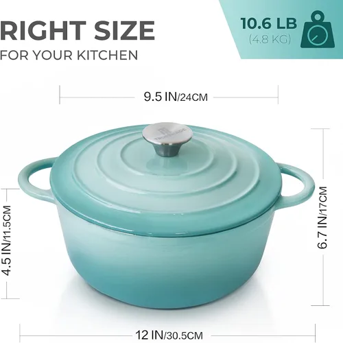 Miniatura 8 de Trustmade Horno holandés de hierro fundido de 3 cuartos de galón, olla de cocina recubierta de esmalte con tapa para hornear en casa, estofado