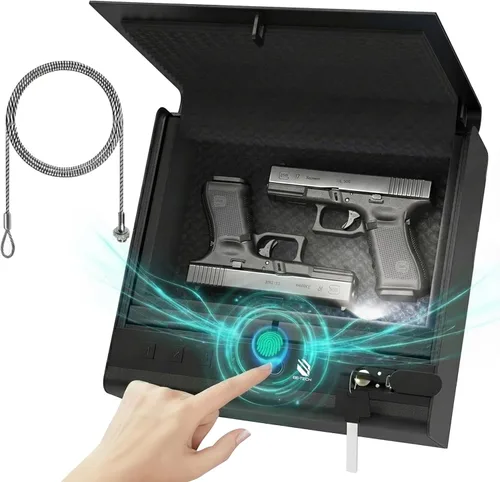 BE-TECH Caja fuerte biométrica para pistola, caja de bloqueo de pistola de acceso rápido de 3 vías, caja de bloqueo de pistola de acero de aleación