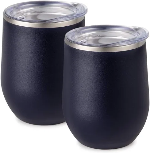 Miniatura 13 de Maars Bev - Vaso de vino de acero inoxidable sin tallo con tapa, aislado al vacío de 12 onzas, a prueba de derrames, apto para viajes, vasos midnight