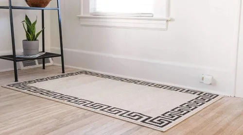 Miniatura 2 de Unique Loom - Alfombra de diseño geométrico moderno con borde clásico de la colección Atenas, de 5 x 8 pies, diseño en colores beige y negro Beige
