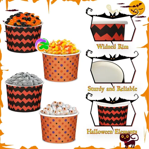 Miniatura 3 de Tanlade 100 vasos desechables de calabaza de Halloween de 8 onzas, tazas de papel de esqueleto, cuencos para dulces, suministros de fiesta