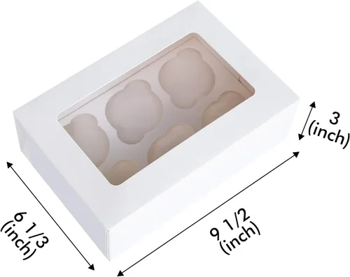 Miniatura 7 de ONE MORE Cajas para cupcakes con insertos para 6 soportes, cajas grandes de panadería estándar blancas de 9.5 x 6.3 x 3 pulgadas con ventana