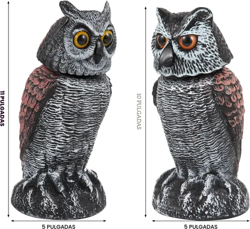 Miniatura 3 de Hedoc 2 Pack Señuelos de búho falso para ahuyentar a los pájaros, cabeza giratoria Disuasivos de aves, estatuas de plástico de espantapájaros