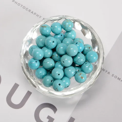 Miniatura 3 de 122 cuentas de piedra natural azul turquesa de 0.236 pulgadas (2 hebras/juego), piedras preciosas redondas auténticas sueltas para hacer pulseras