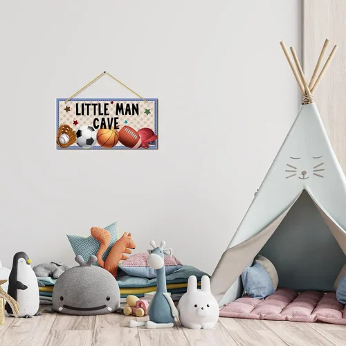 Miniatura 4 de Little Man Cave, decoración de habitación deportiva para niños, letrero de madera para puerta de bebé, decoración de pared para habitación de bebé