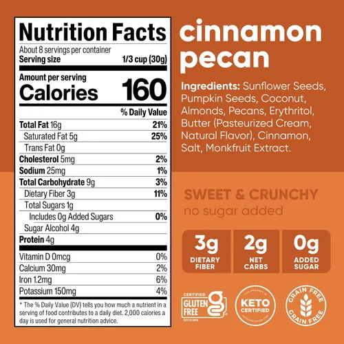 Miniatura 2 de NuTrail Cereal de granola de nuez, nuez y canela, sin azúcar añadido, sin gluten, sin granos, keto, bajo en carbohidratos, desayuno saludable, 8