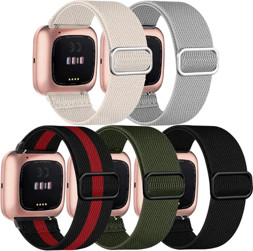Paquete de 5 bandas compatibles con Fitbit Versa 2 para mujeres/Versa Lite/SE, suave banda de nylon trenzada ajustable para un solo bucle de deporte