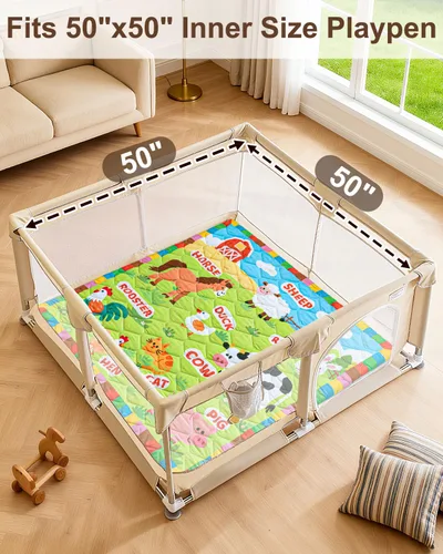 Miniatura 7 de Tapete de juego de espuma para bebé de 50 x 50 pulgadas, funda extraíble y lavable a máquina, tapete de juego acolchado grueso y perfecto para Granja