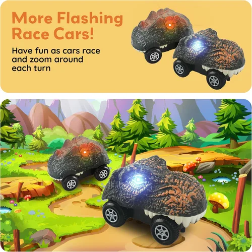 Miniatura 7 de PicassoTiles 2 piezas de camiones de pista de carreras Swift altamente detallados con dinosaurios en paquete al por mayor. Compatibles con kits