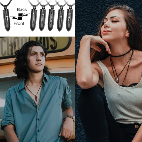 Miniatura 5 de 123 Pack Urn Necklace for Ashes for Women Men Cylinder Urn Locket Bullet Cremation Jewelry Fish Necklace for Ashes CZ Bar Cremation Jewlery for