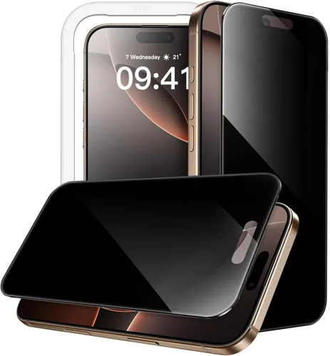 Miniatura 11 de JETech Protector de pantalla de privacidad de 360 grados para iPhone 15 de 6.1 pulgadas, película de vidrio templado antiespía de 4 vías
