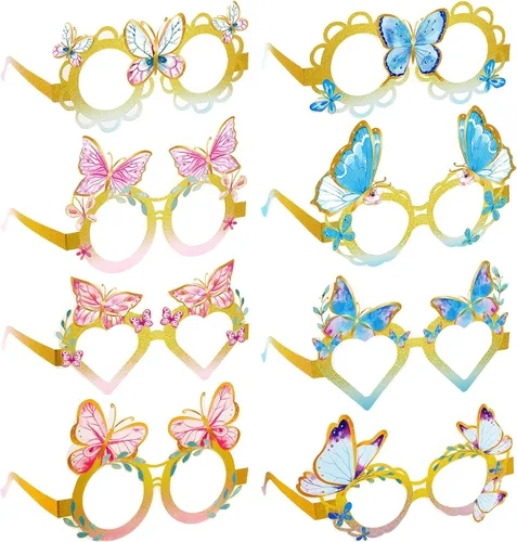 Teling 24 anteojos de papel de mariposa coloridos para fiestas, decoraciones de mariposa, suministros de fiesta de cumpleaños, accesorios para