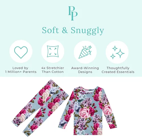 Miniatura 103 de Posh Peanut Pijamas para niñas, suaves, de viscosa de bambú para niños, pijamas a juego de manga larga para niñas
