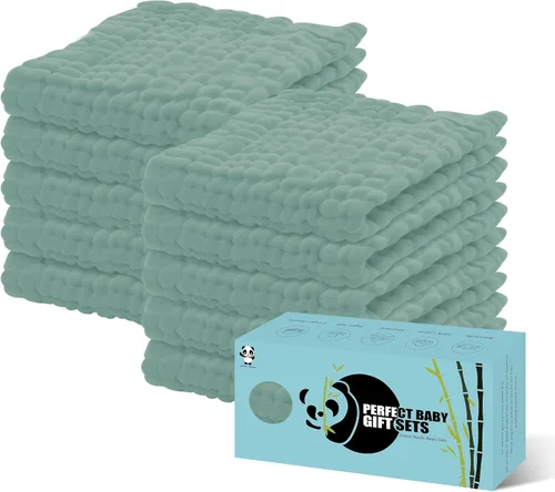 Miniatura 10 de HIPHOP PANDA Paños de muselina para eructos, paquete de 10 – Grandes 20 x 10 pulgadas – Ultra absorbentes y suaves, 100% algodón esencial para bebé