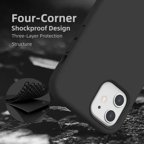 Miniatura 6 de Funda de silicona líquida compatible con iPhone 12/12 Pro, color negro [Protección contra caídas] [Resistente a los arañazos, a prueba de golpes]