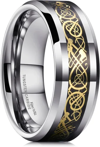 King Will DRAGON - Anillo de carburo de tungsteno para hombre, 0.315 in0.236 in0.197 in, rojoverde, fibra de carbono, negro, dragón celta, ajuste