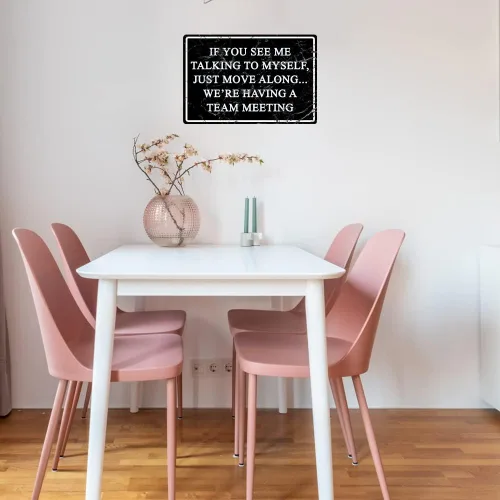 Miniatura 6 de Divertidos carteles de metal para oficina de hojalata, arte de pared humorístico, decoraciones para el hogar, si me ves hablando conmigo misma, 05
