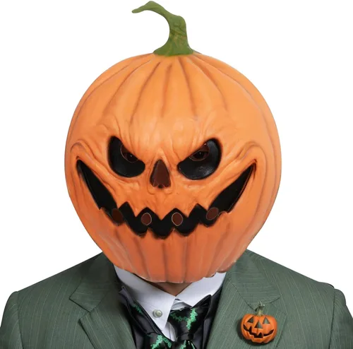 HugOutdoor Máscara de calabaza aterradora de Halloween, accesorios de disfraces de látex, máscara de cabeza de calabaza para fiesta