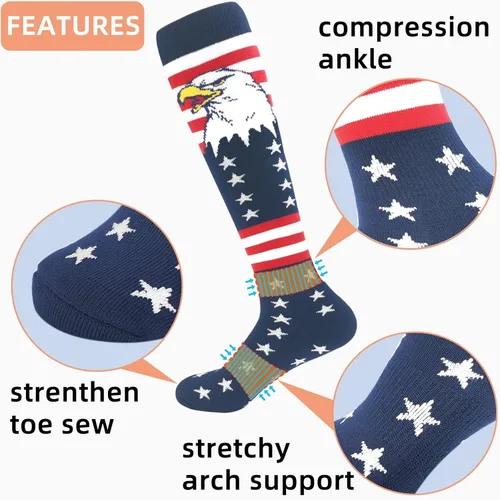 Miniatura 4 de Calcetines altos hasta la rodilla con la bandera americana, patrióticos por encima de la pantorrilla, para béisbol, fútbol, sóftbol y fútbol