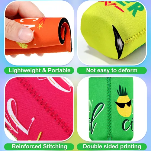 Miniatura 3 de Tatuo Paquete de 12 fundas divertidas para enfriar latas a granel de 12 onzas, fundas para enfriar latas de cerveza de verano con temática de playa