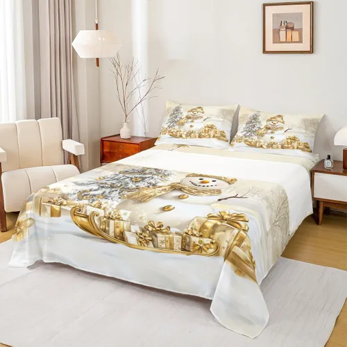 Miniatura 41 de Erosebridal Juego de ropa de cama individual con diseño de árbol de Navidad, muñeco de nieve, decoración de corona de Navidad, sábana bajera