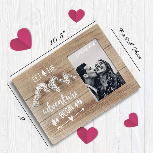 Miniatura 5 de VILIGHT Regalos para novios y novias – Regalos de felicitación para parejas recién comprometidas – Let The Adventure Begin Marco de fotos rústico