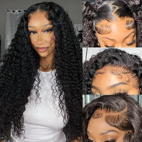 Miniatura 20 de CYNOSURE Pelucas de encaje frontal 13x4 de cabello humano prearrancado, densidad del 180%, brasileña rizada con encaje frontal, peluca con cabello