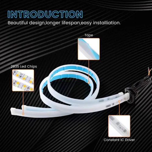 Miniatura 6 de YM E-Bright Tira de luz LED DRL para coche, SUV, motocicleta, tira LED para circulación diurna, señal de giro, luz de freno, cola secuencial, cambio