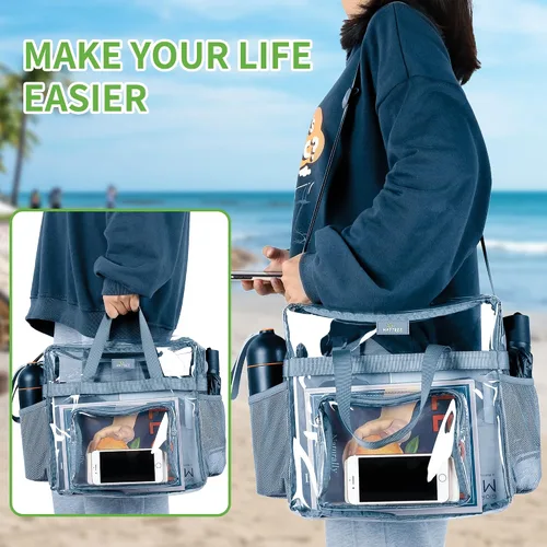 Miniatura 58 de MAY TREE Bolsa transparente para eventos en estadios de 12 x 6 x 12 pulgadas, bolsa de almuerzo transparente con correas reforzadas para trabajo