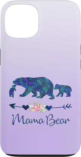 Miniatura 7 de Teal Blue Purple Floral Mama Bear and Two Cubs Silver Purple Case for iPhone 17