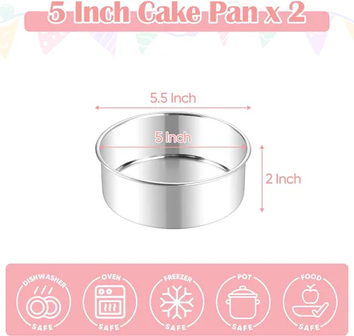 Miniatura 2 de E-far Juego de 2 Moldes Pequeños para Pasteles, Moldes Redondos Mini de Acero Inoxidable de 5 Pulgadas para Hornear - No Tóxicos y a Prueba