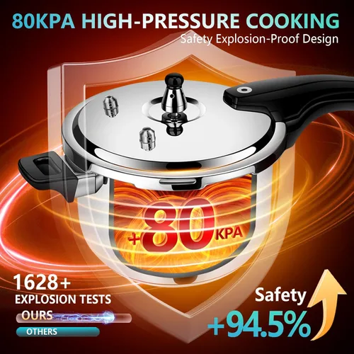Miniatura 6 de Olla a presión de acero inoxidable de 6 cuartos de galón, resistente a presión de grado alimenticio 304 con válvula de seguridad y mango resistente