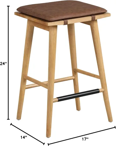 Miniatura 12 de Nathan James Barker Taburete clásico de altura de mostrador de madera con cojín de cuero removible, sin respaldo, taburete de bar de isla de 24