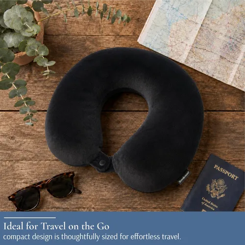 Miniatura 7 de Brookstone Almohada de viaje para el cuello - Funda de forro polar ligera en forma de U rellenable con espuma viscoelástica para viajes y soporte