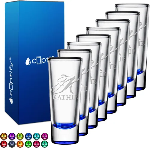 Miniatura 43 de Vaso de chupito personalizado con fondo verde azulado personalizado de 2 oz, vasos de chupito cordial con inicial en script dividido y nombre