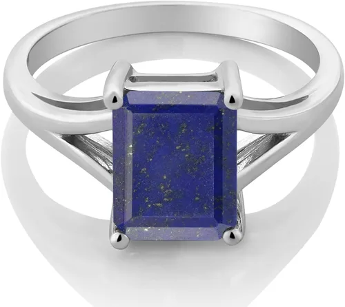 Miniatura 48 de Gem Stone King Anillo de compromiso solitario con diseño clásico de vástago dividido para mujer, plata de ley 925, piedra natal de piedra preciosa