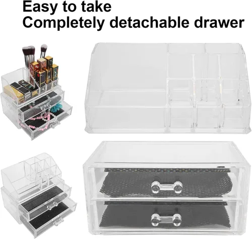 Miniatura 3 de Caja de almacenamiento de maquillaje, organizador transparente de dos niveles, joyería cosmética, lápiz labial, soporte para exhibición de lápiz