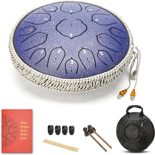 Miniatura 2 de Tambor de Lengua de Acero - ChunFeng 14 Pulgadas 15 Notas - Tambores de Acero para Adultos - Tambores Handpan con Libro de Música, Mazos de Tambor
