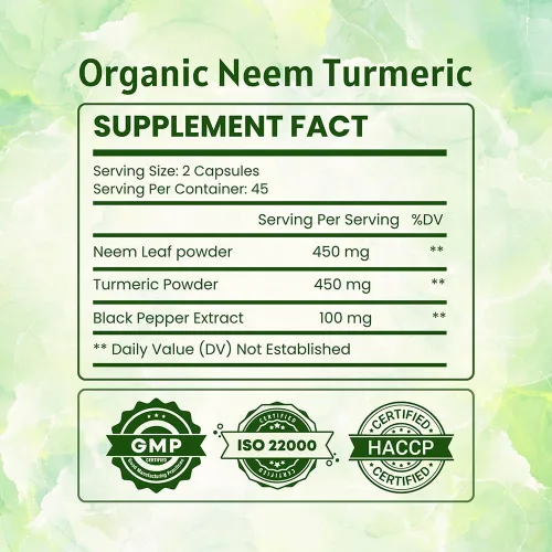 Miniatura 2 de Cápsulas de neem y cúrcuma 90 cápsulas hechas de pimienta negra, neem, cúrcuma