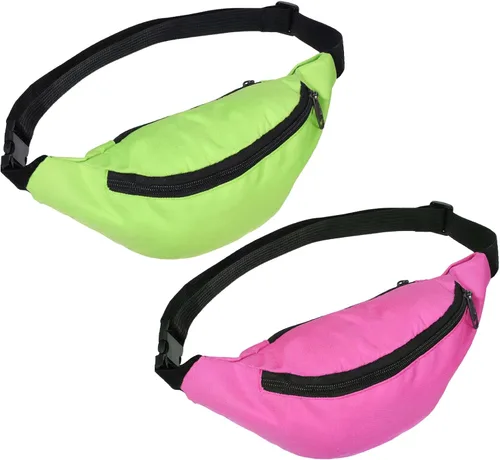 Riñonera de neón retro de los años 80 y 90, 2 bolsas de cintura para fiesta, accesorios ligeros vintage con cinturón ajustable para viajar, correr,