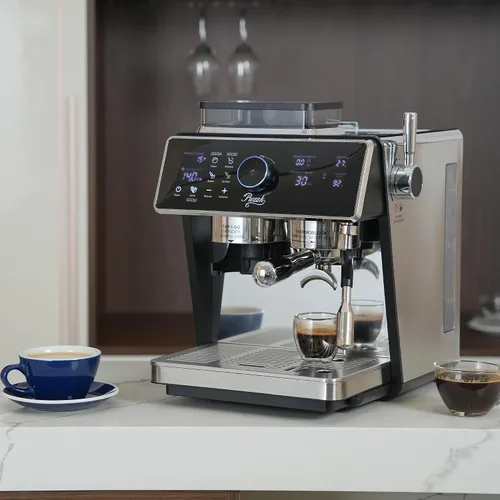 Miniatura 5 de Máquina de café espresso semiautomática de doble caldera con molinillo integrado, portafiltro de 2.283 in, pantalla TFT y varita de vapor espumador