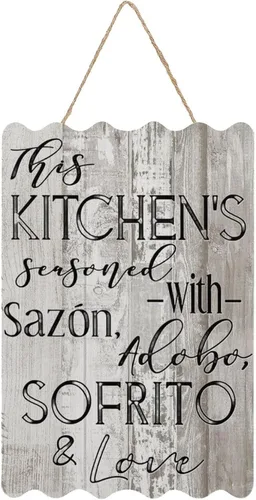 Miniatura 9 de Letrero de madera con texto en inglés «This Kitchen is Seasoned with Sazon Adobo Sofrito & Love» La Cocina española puertorriqueña para decoración