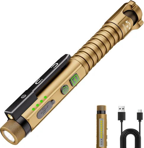 Miniatura 12 de Linterna EDC recargable, linterna pequeña de 800 lúmenes con clip magnético y base, linterna LED de 11 modos, rompedor de vidrio y abridor