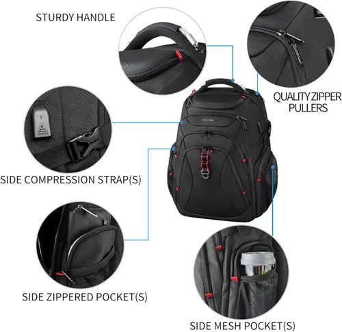 Miniatura 4 de KROSER Mochila de viaje para laptop de 17.3 pulgadas, XL, mochila para computadora con carcasa dura Saferoom, bolsillos RFID, repelente al agua