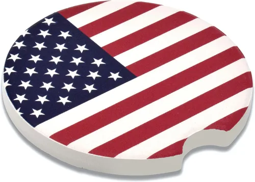 Miniatura 5 de Elektroplate Posavasos de cerámica para automóviles con la bandera de Estados Unidos (2.6 pulgadas de diámetro), ajuste universal para todos