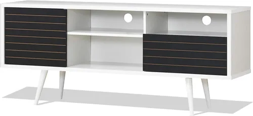 Miniatura 9 de Tangkula Soporte de TV moderno Mid-Century para televisores de hasta 70 pulgadas, mesa consola de TV de madera con estantes de almacenamiento