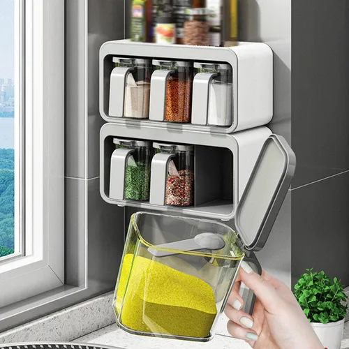 Miniatura 2 de Caja de especias, caja de especias montada en la pared, tarros de especias, caja de condimentos de cocina para el hogar, caja de almacenamiento